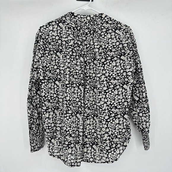 Apiece Apart Yerba Floral Pintuck Blouse S Organic Cotton Black White Minimalist - Picture 3 of 13